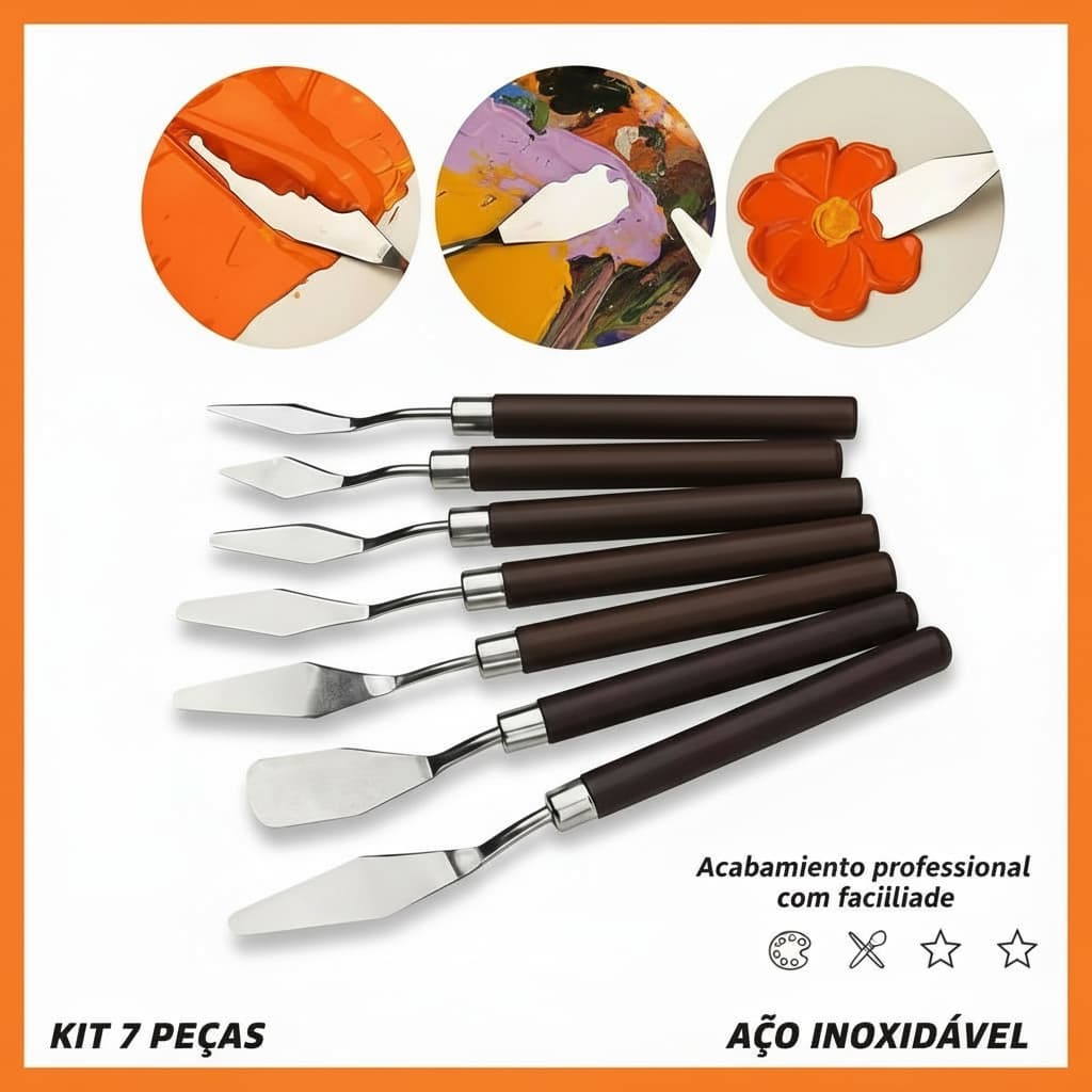Conjunto com 7 facas de aço inoxidável para pintura a óleo, espátulas para artistas e ferramentas de desenho