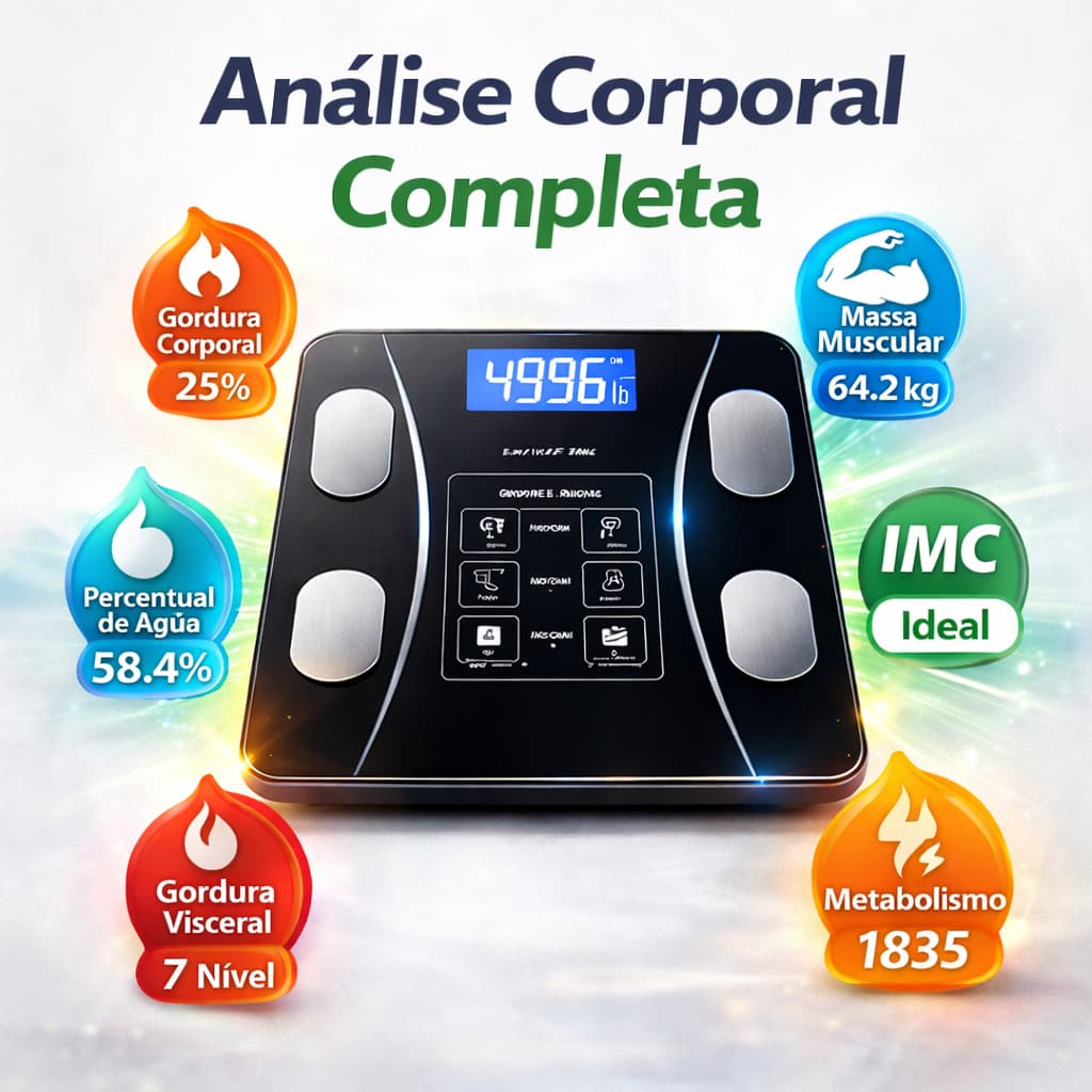 Balança Digital Peso Corporal Bioimpedância Academia Banheiro Médico Nutri App