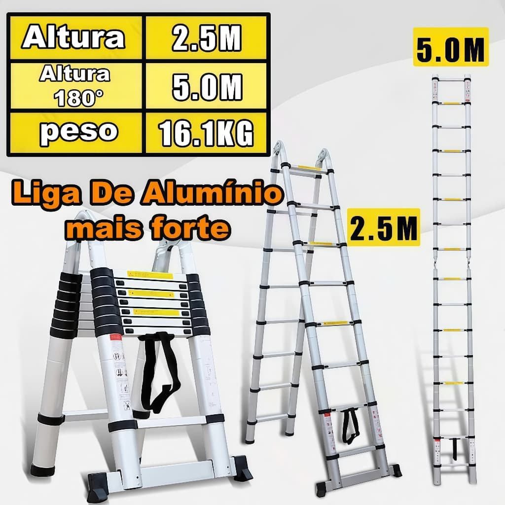 Escalar dobrável de alumínio retrátil multifuncional 12 níveis 5 metros de liga de alumínio reforçada