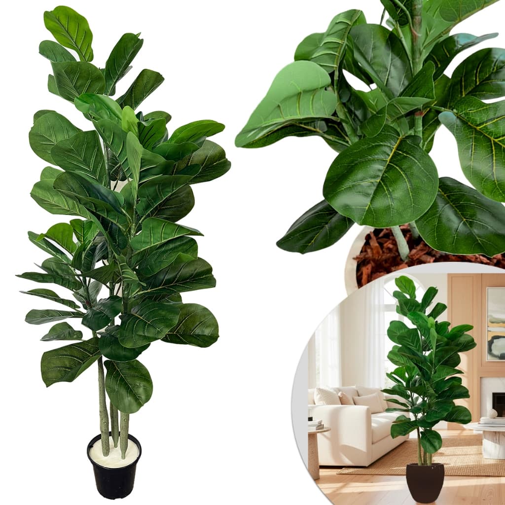 Planta Artificial Ficus Lyrata Grande Alta 1,25M Decoração para Sala Escritório Toque Real Luxo
