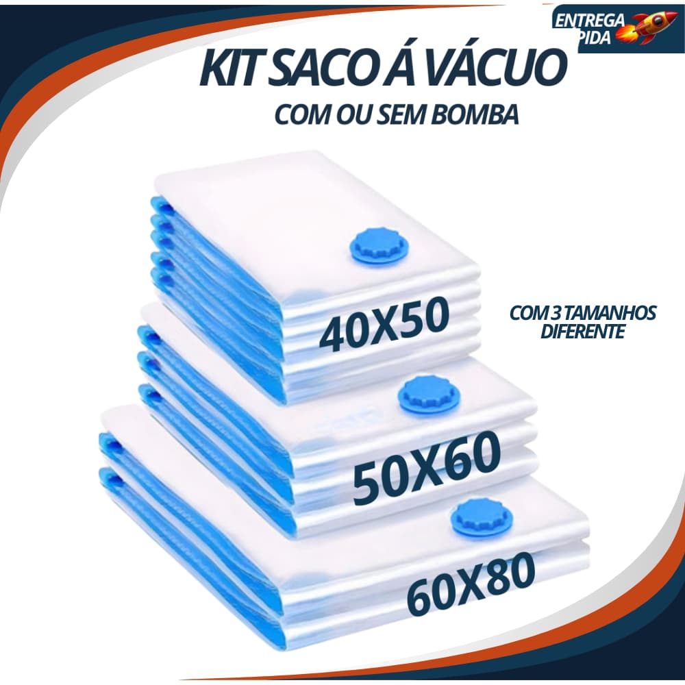 Kit Saco a Vácuo Organizador com ou sem Bomba Tamanhos 40x50 50x60 e 60x80