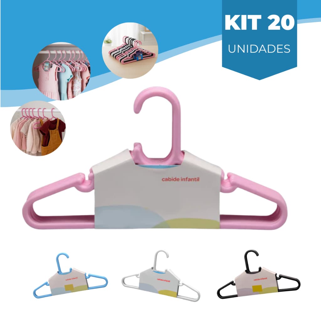 Kit 20 Cabide Infantil Rosa Reforçado para Roupas de Bebê Prático e Resistente