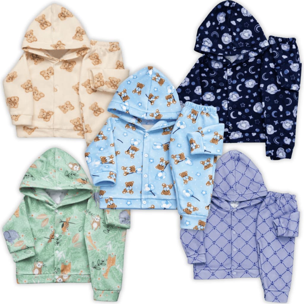 Kit 5 Conjunto Infantil Inverno Bebe Soft Roupa Frio 0 a 8 Menino