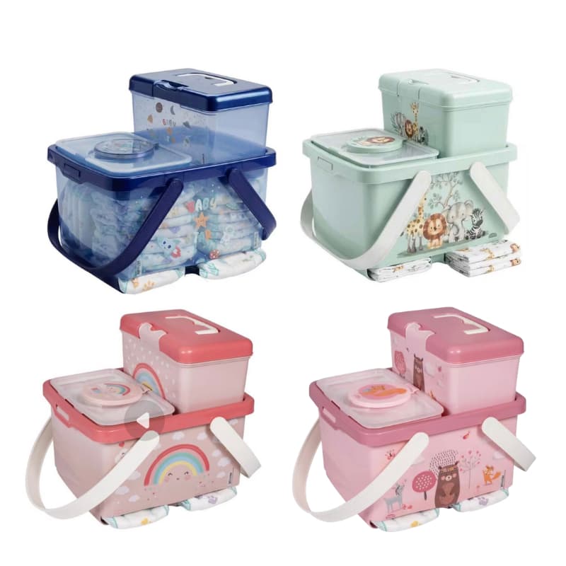 Kit Organização Bebê 3 Peças Plasútil Porta Fraldas + Porta Lenço Umedecido +Caixa c/ Trava BPA Free