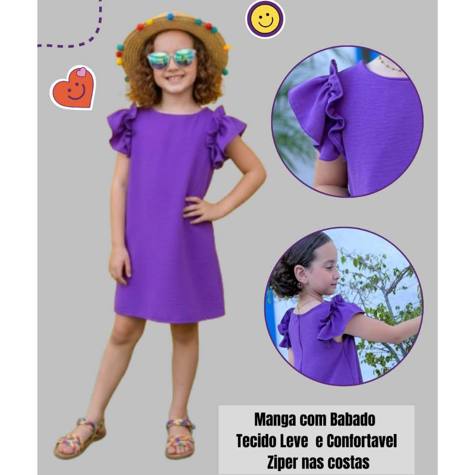 Vestido Infantil Menina Batinha Manga Babado Leve Blogueirinha