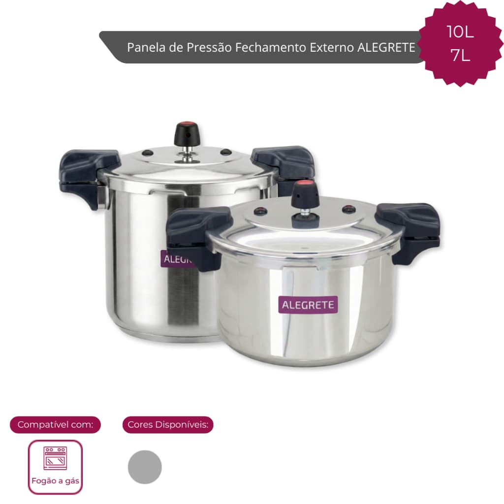 Panela De Pressão Fechamento Externo Alegrete - Tamanhos 10L e 7L