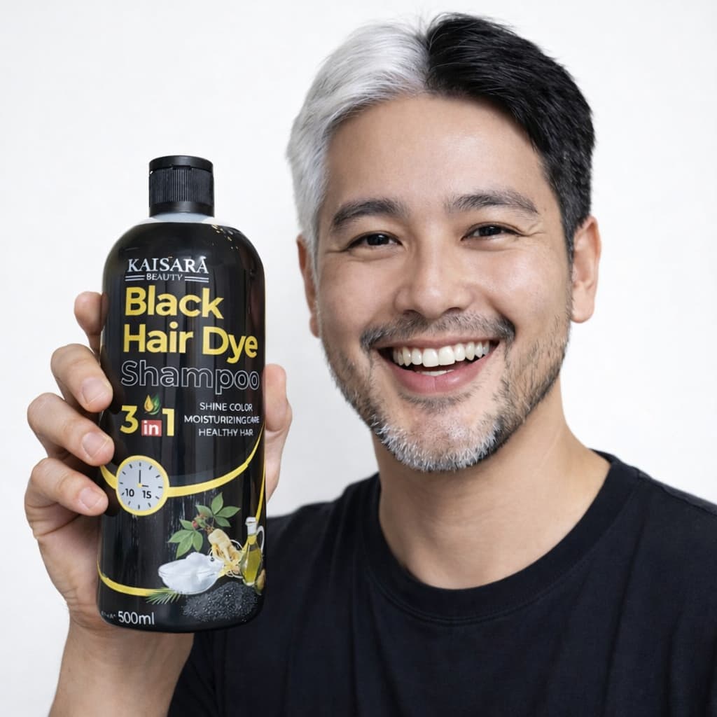 Shampoo Tonalizante KAISSARA 500ml HAIR DYE Cobre Cabelos Brancos em 3 minutos Escurecedor Preto