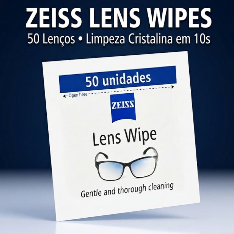 Kit Zeiss Lens Wipes 50 Lenços Limpeza De Oculos Telas De Celular Tablet e Notebook Sem Mancha