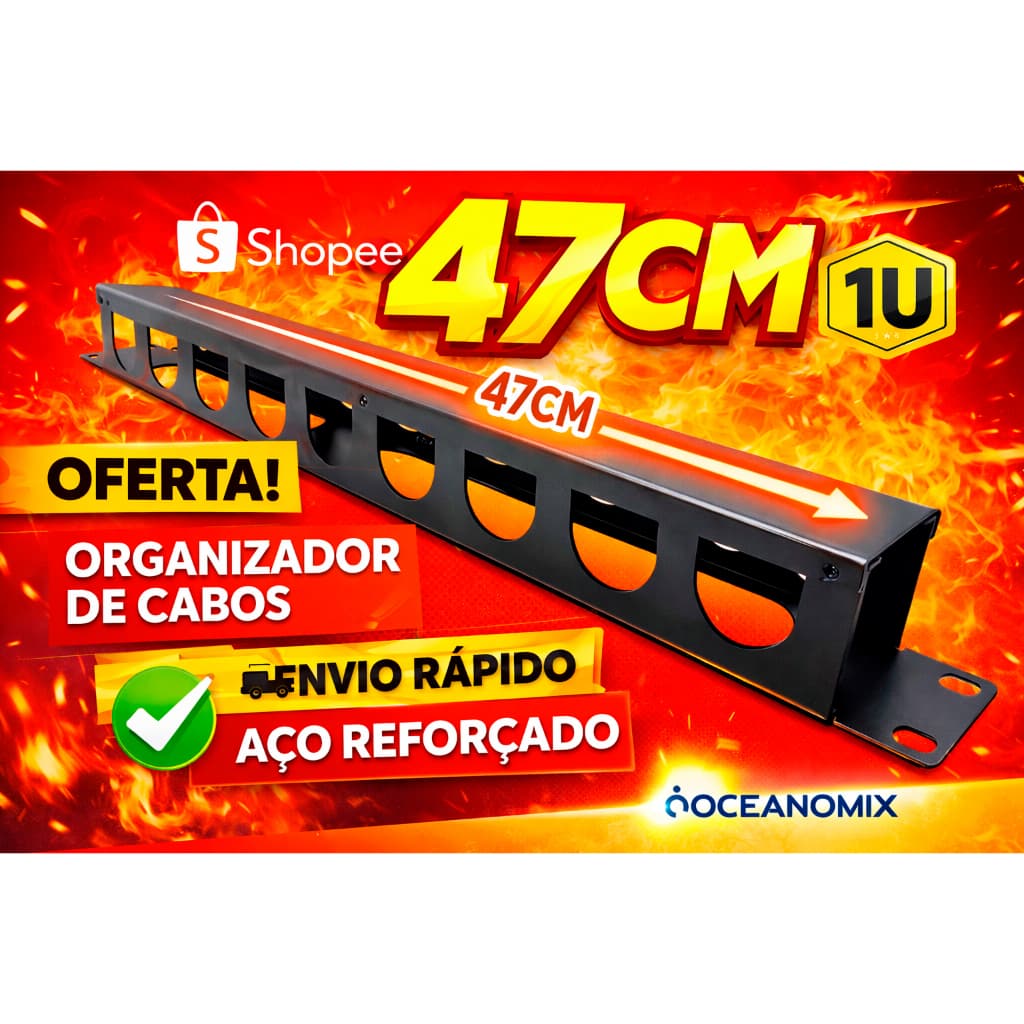 Guia De Cabos para rack De Telecom ou mesas com 47CM  Organizador De Cabos - LINK+