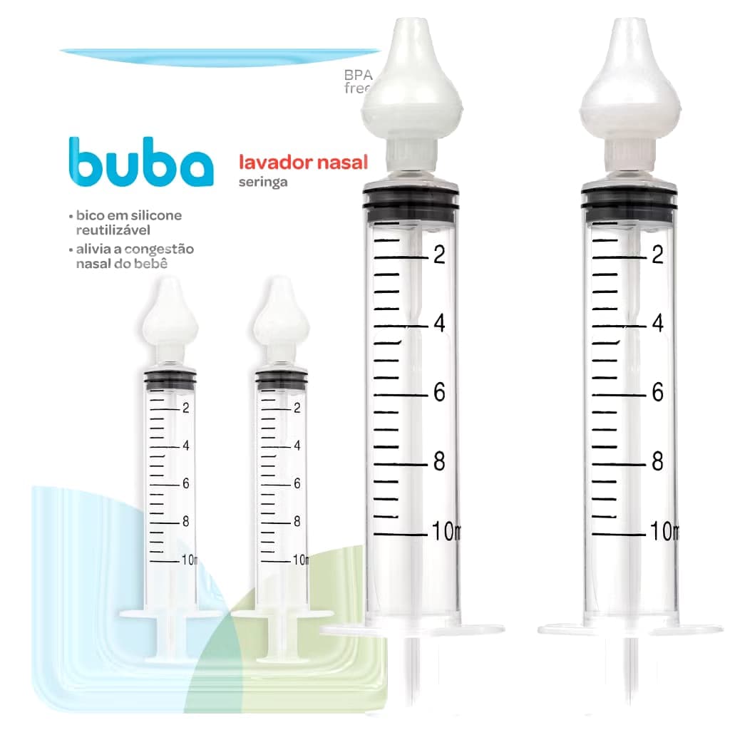 Kit 2 Seringas Lavagem Higienização Nasal Bico Silicone Transparente Buba