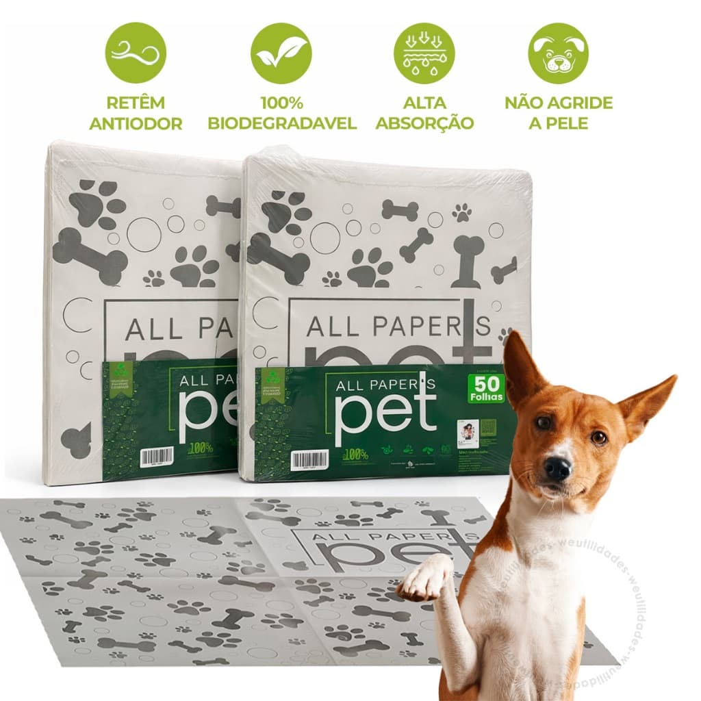 Kit Jornal Para Cachorro Higiênico Tapete 50 100 Folhas Pet Folha Biodegradável Grandes