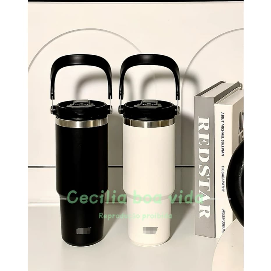 Garrafa Térmica 1200/900ML Com Alça Flip Tumbl Aço Inoxidável Isolamento Térmico Com Canudo