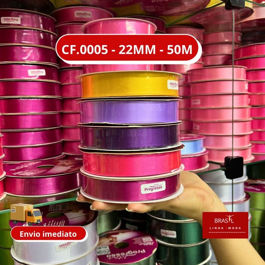 Fita de Cetim Progresso Nº 05 (22 mm) Face Simples - Rolo c/ 50 M