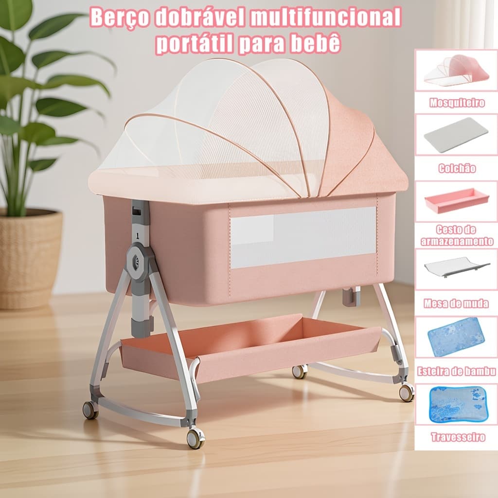 Berço portátil 2 em 1 cama dobrável multifuncional para recém-nascidos berço conversível