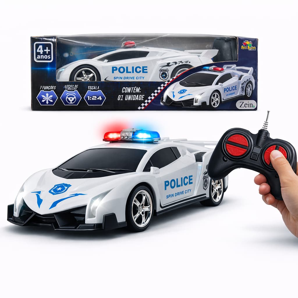 Carrinho de Controle Remoto Brinquedo Super Carro de Policia Carrinho 7 Funções Força Tática