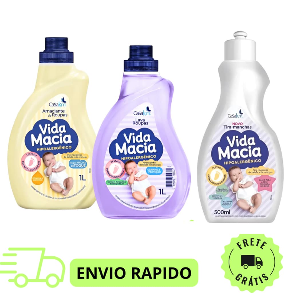 Sabão Liquido Vida Macia 1 Litro E Amaciantes 1 Litro + Tira Manchas 500ml kits Promocionais