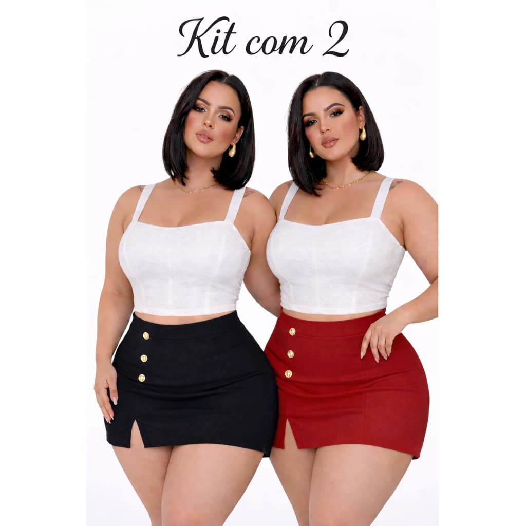 Kit Short Saia Plus Size Luna Style - Tecido Liverpool Premium - G, GG, G1, G2, G3