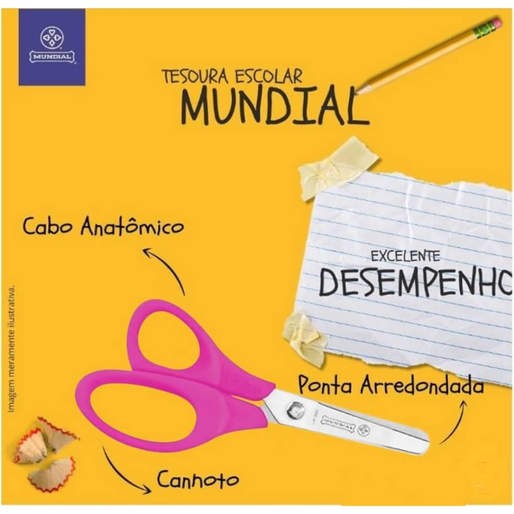 Tesoura Escolar Infantil Sem Ponta cor Rosa Pink para Criança CANHOTO - Marca Mundial - Ref.: 169-C