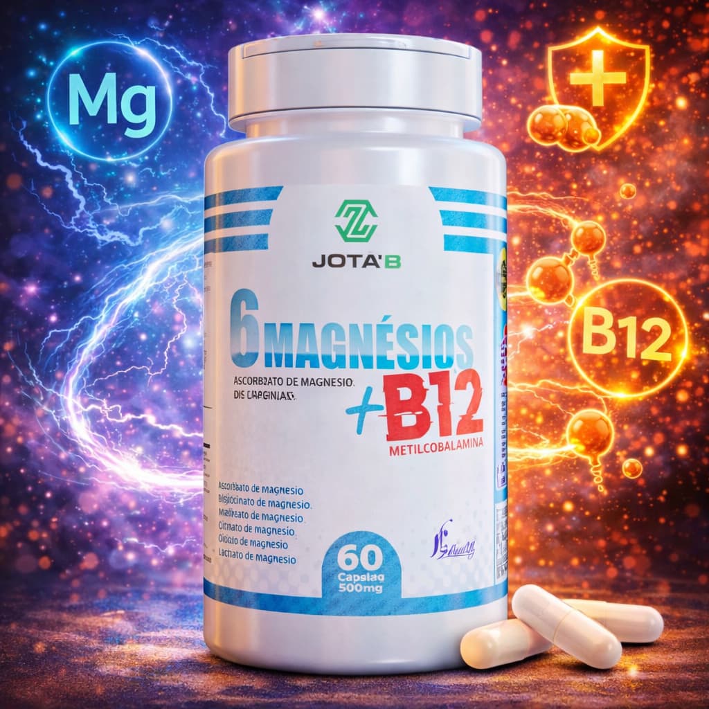 6 Magnésios + Vitamina B12 (Metilcobalamina) 100% Original – Suplemento Alimentar 60 Comprimidos
