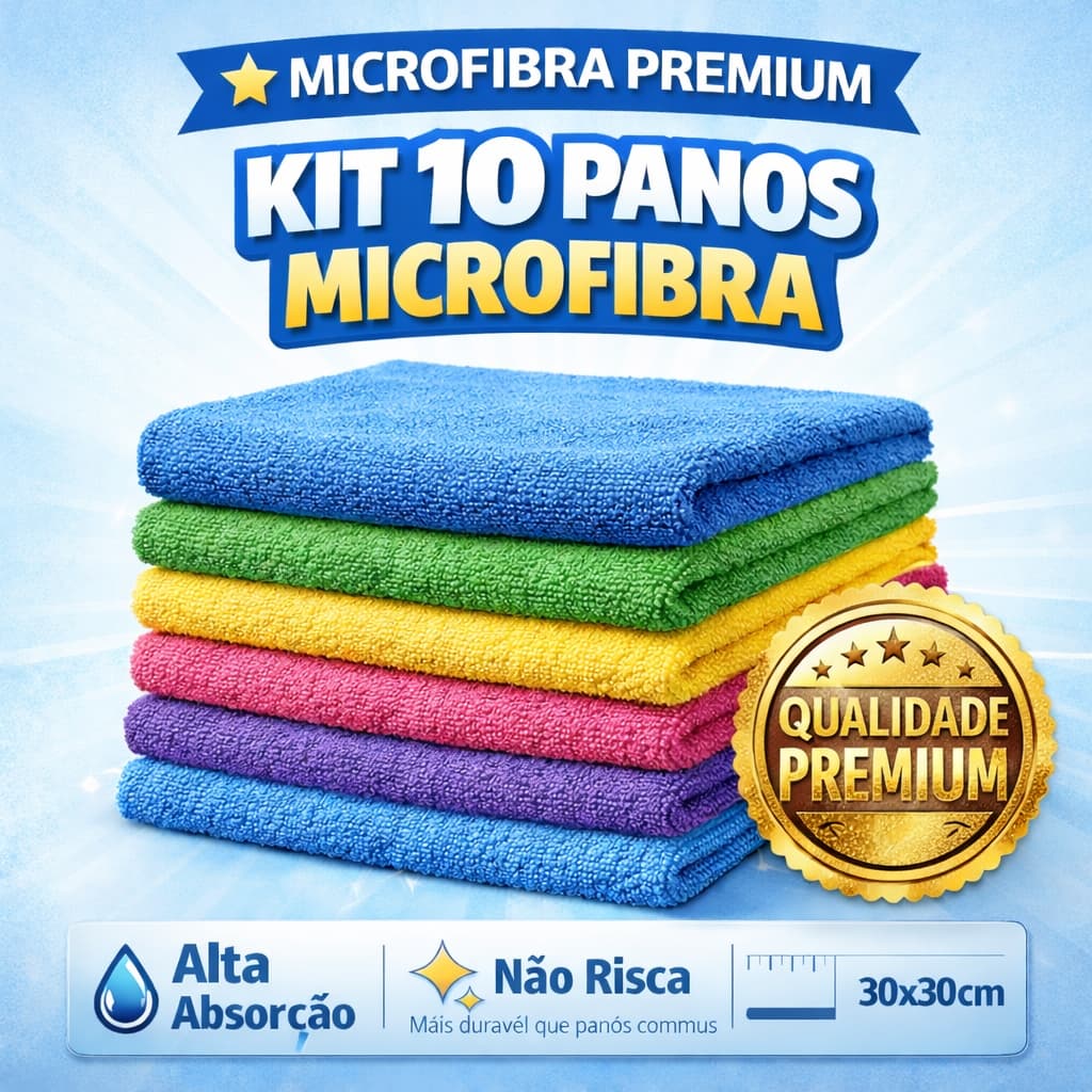 Pano de Microfibra Multiuso Limpeza Pesada Kit 10 15 20 Unidades Coloridos Alta Absorção Não Risca