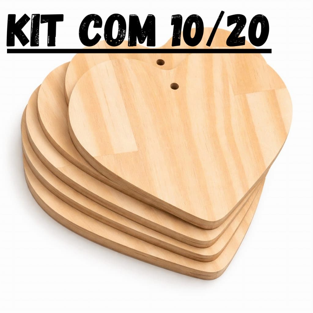 Kit 10 ou 20 Corações de Madeira Pinus Natural com Furo para Pendurar Artesanato Decorativo