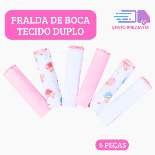 Kit 6 Fraldas de Boca Tecido Duplo Festonê 34cmx40cm Menina