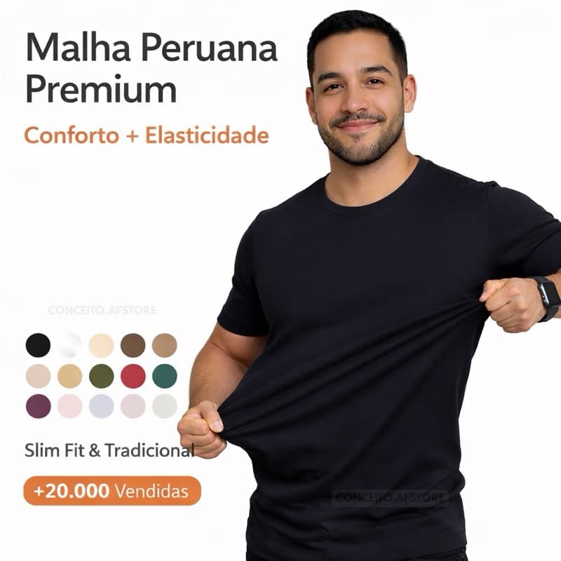 Camiseta Básica Masculina Malha Peruana Premium  Slim Fit e Tradicional Regular- Alta qualidade.