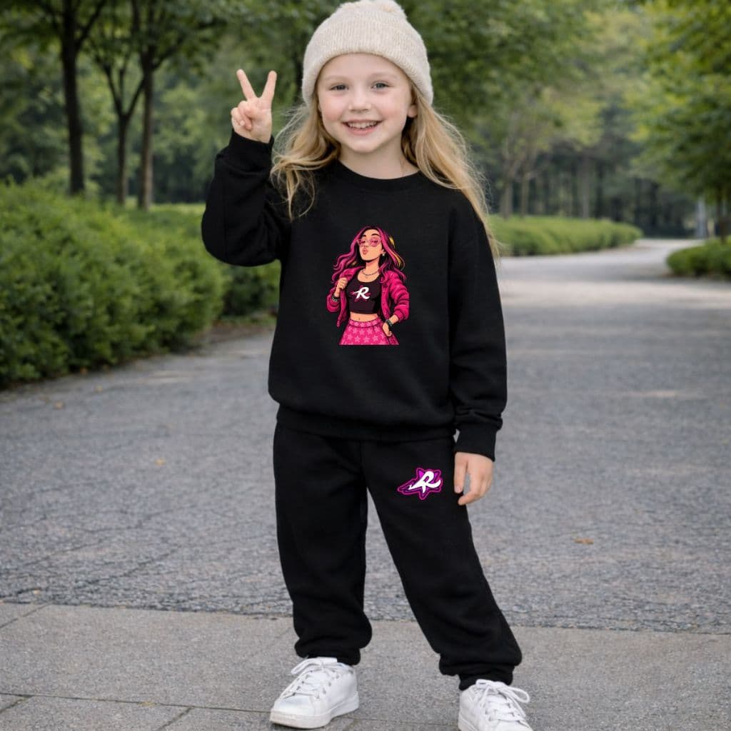 Conjunto Moletom Infantil Unissex Turma Emilly Vick Flanelado Turma Rosa Youtuber Quentinho