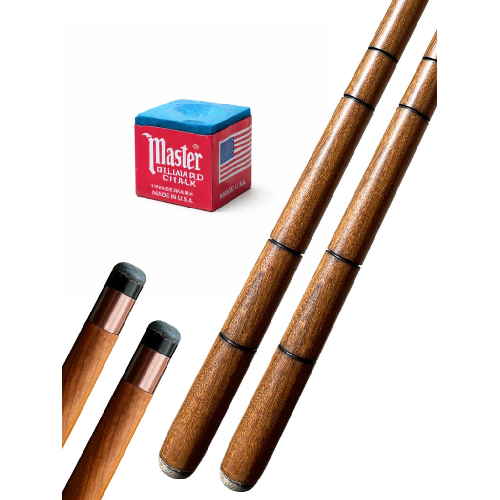 2 Tacos de Sinuca Ipê Inteiriço Sola de Couro 100% Reto + 1 Giz