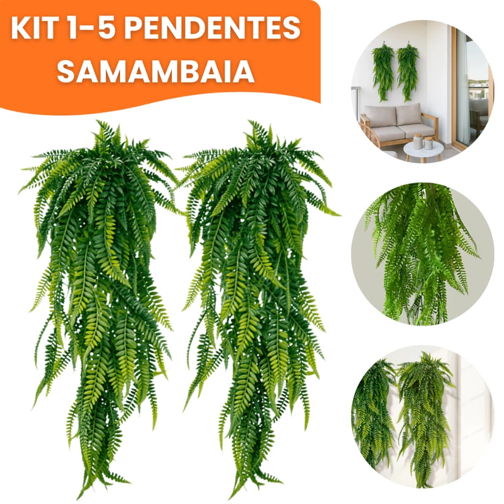 Kit 1-5 Pendentes Samambaia Artificial 80cm Realista Planta Decoração Parede Flor Folhagem