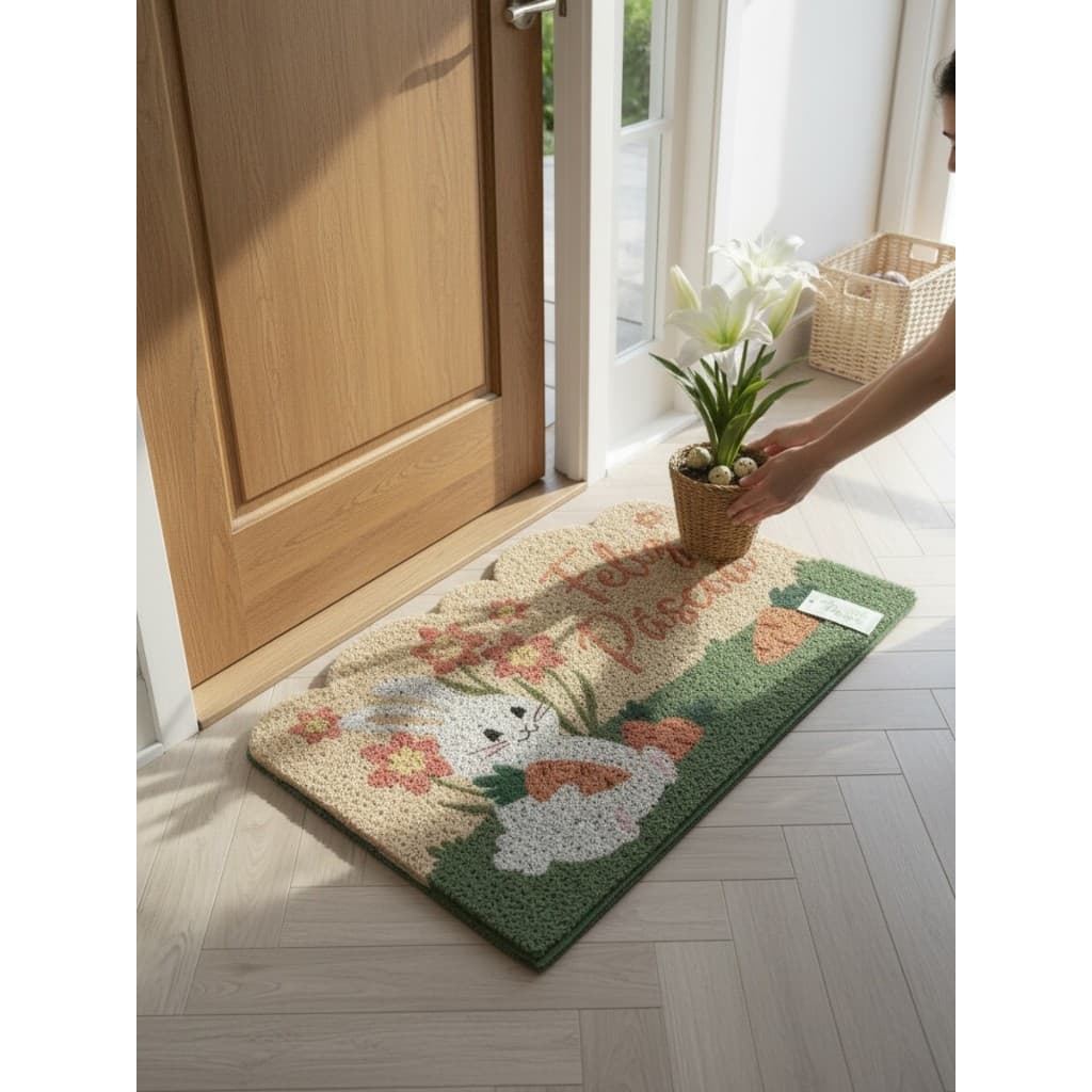 Enfeite de Pascoa Tapete Capacho de Borracha Antiderrapante Feliz Pascoa Decoração de Pascoa