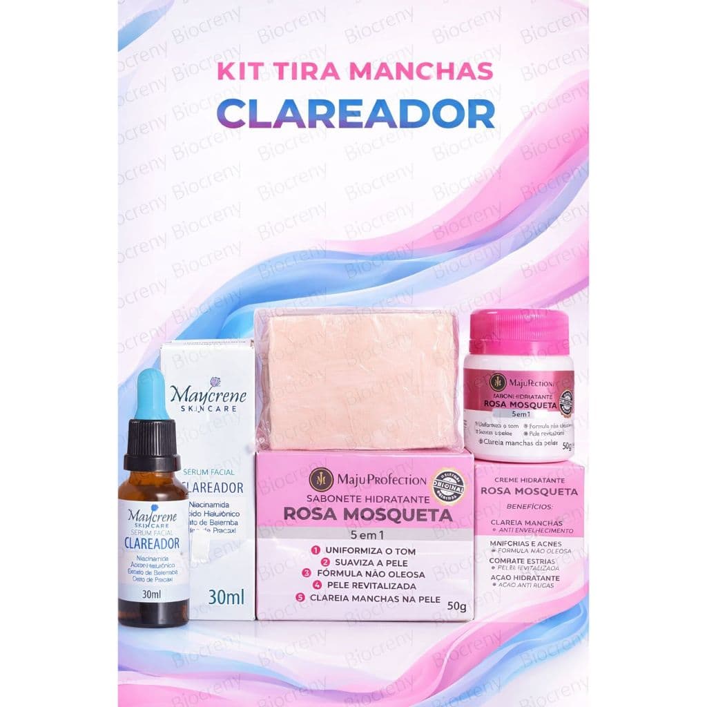 Kit Tira Manchas Melasma e Acne - Creme + Sabonete + Sérum Clareador Facial