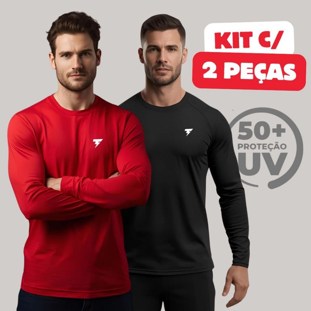 Kit 2 Camisetas Térmica Proteção Solar Uv 50 Manga Longa Segunda Pele