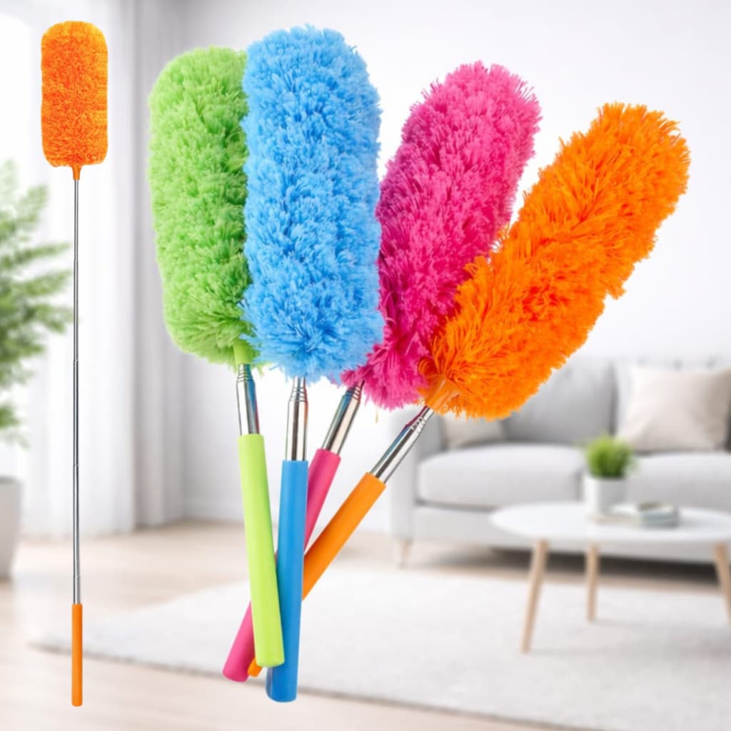 Espanador Pó Cabo Extensível 80cm Limpeza Tira Poeira Colorido Lavável Estica Longo Limpa Teto Teia Sanca Dobrável