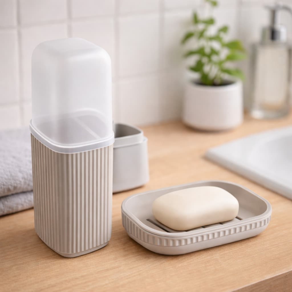 Porta Escova De Dente Com Tampa + Saboneteira Barra