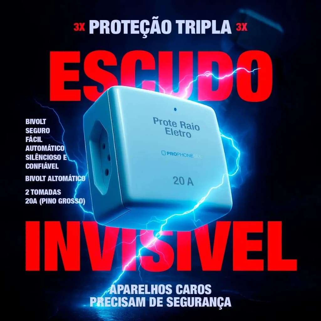 Protetor Eletronico Contra Raios Surtos Queda Energia Proteraio Geladeira Pc Freezer Adaptador Tomada Prote 20A Bivolt