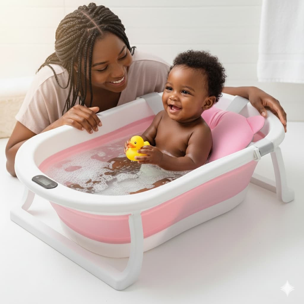 Banheira Infantil Ofurô para Bebês Segura e Compacta + Termômetro Embutido COR ROSA