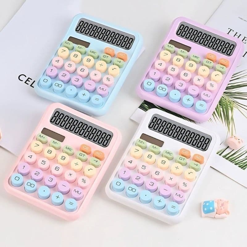 Calculadora Colorida Fofa 12 Dígitos Teclas Grandes Estilo Mecânico Para Estudantes e Escritório