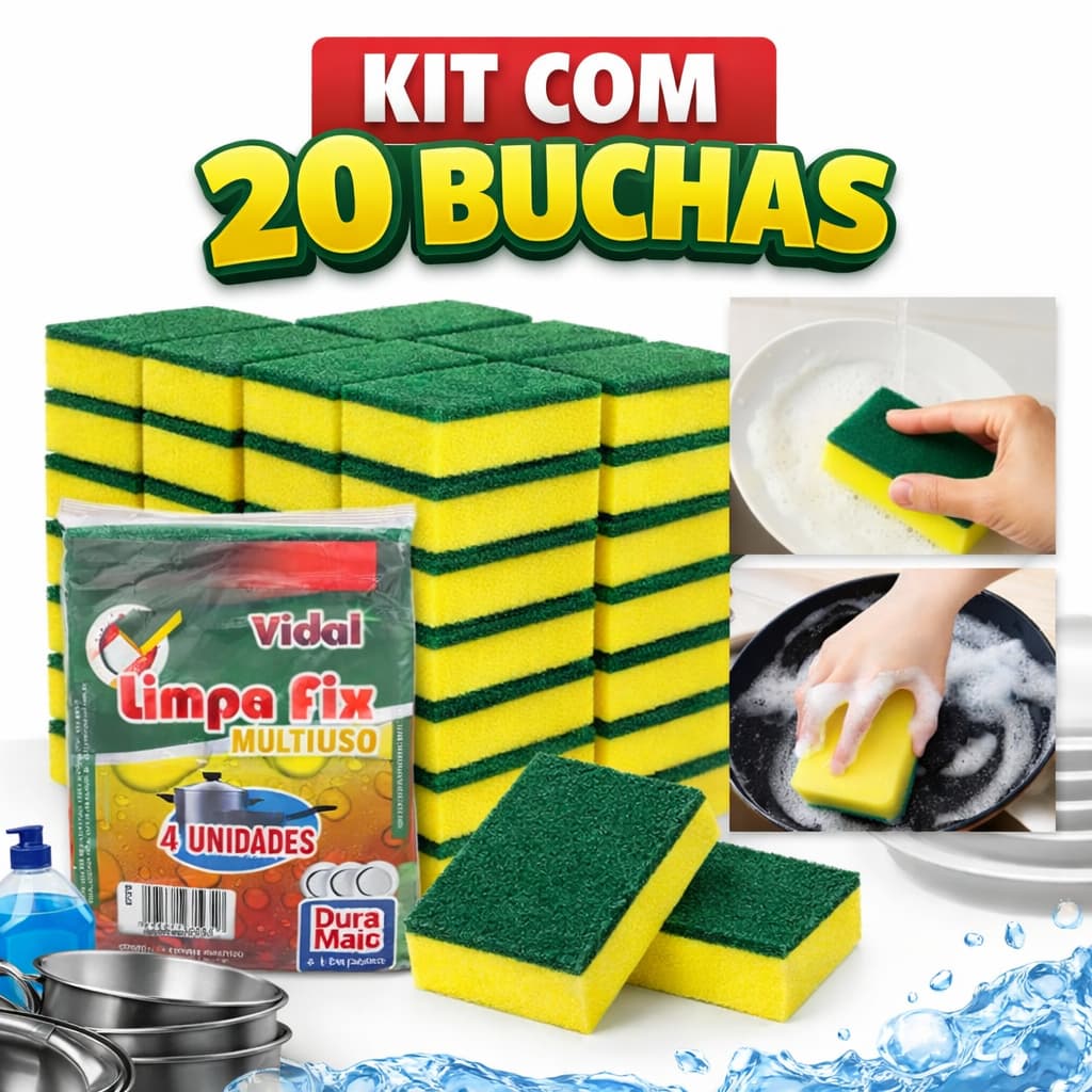 Bucha de Cozinha Multiuso Kit até 20 Unidades Esponja de Limpeza Louça Panela