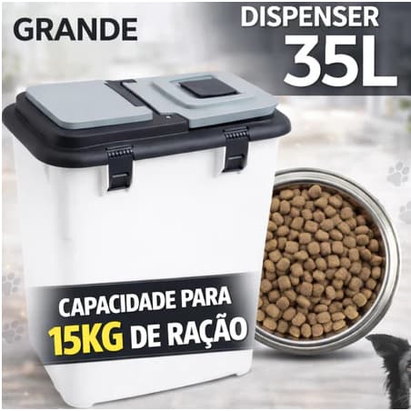 Dispenser Mec Box 35L Porta Ração para Cachorro e Gato | Pote Hermético com Tampa  Armazena até 15kg