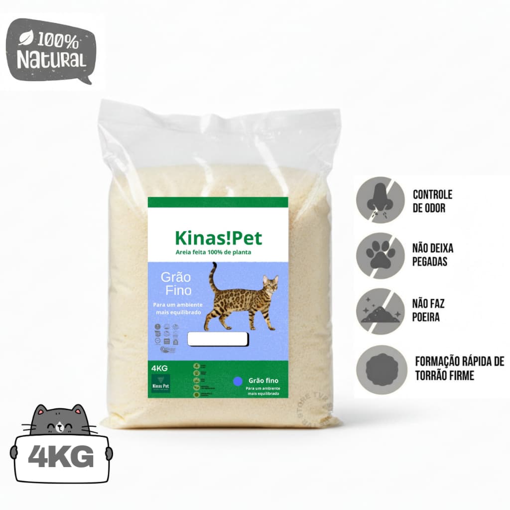Areia Biodegradável Higiênica 4Kg Para Gato 100% Natural Mandioca