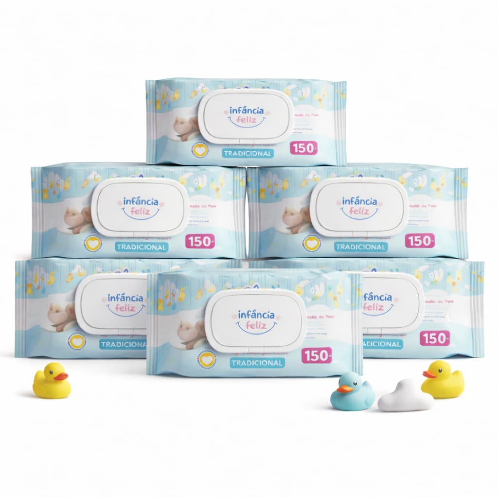 06 PACOTES Lenços Umedecidos Infancia Feliz Vegana 150 folhas - Produto 100% Vegano - 98% Água