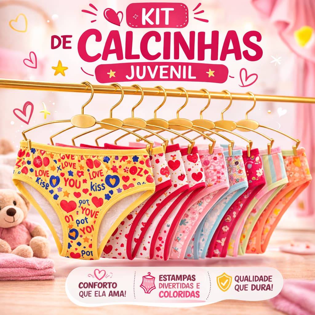 Kit Calcinha Juvenil Infantil Algodão Calcinhas para Meninas com Forro de Algodão Frete Gratis