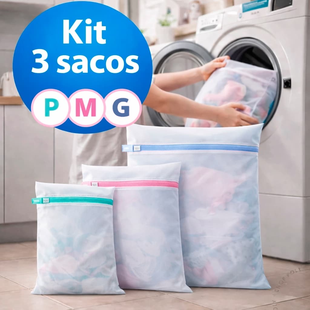 Kit 3 Sacos Lavar Roupas Máquina Protetor Lingerie Sutiã Organizar Delicada