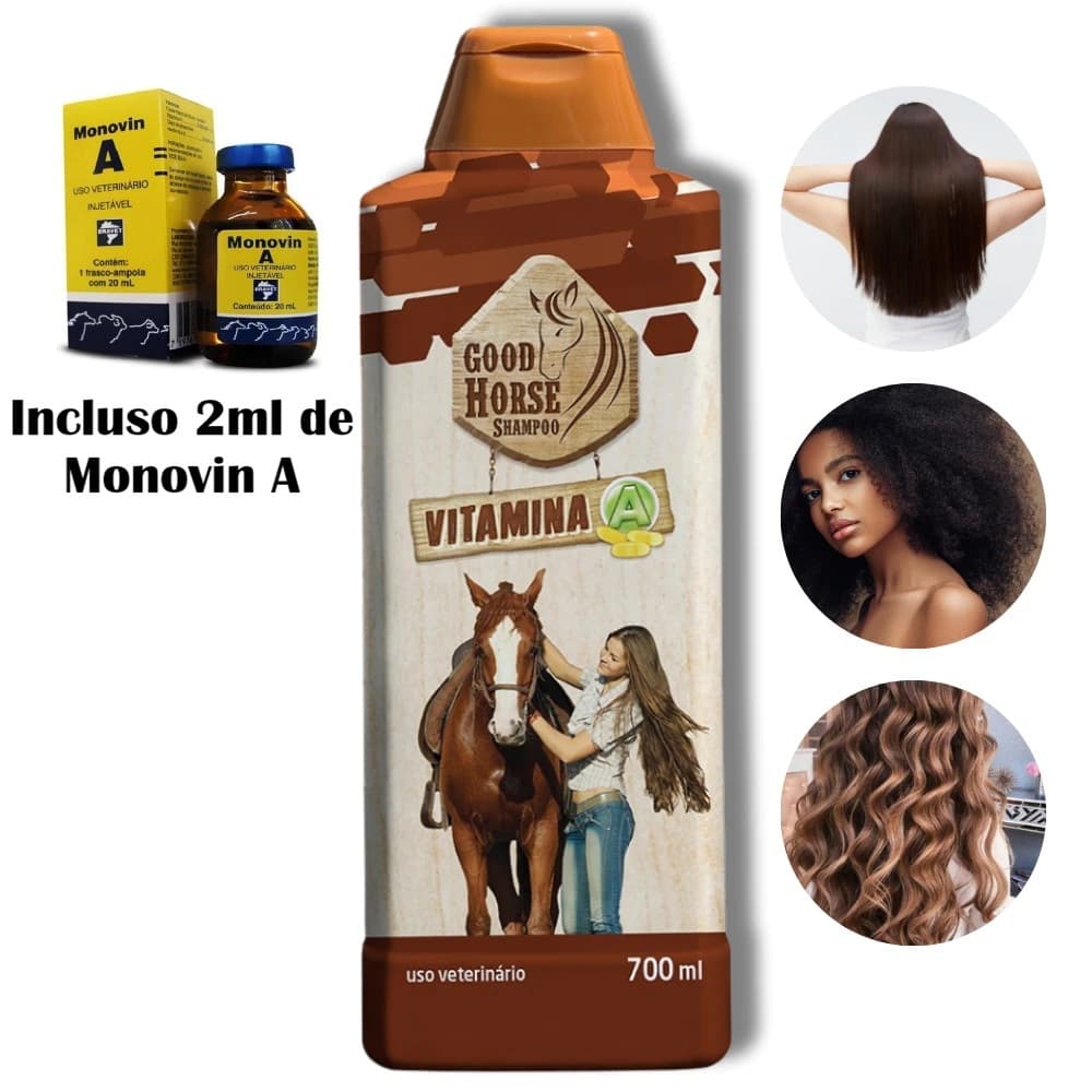 Shampoo good horse 700ml, shampoo de cavalo com vitamina A, auxilia no crescimento dos cabelos