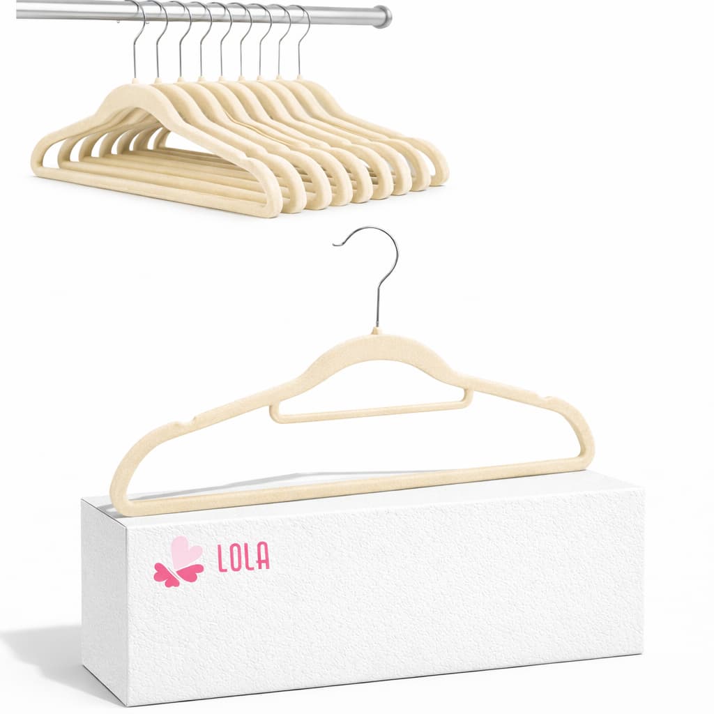 Cabide de Veludo Slim com Gravateiro 42cm Bege Kit com 10 pecas