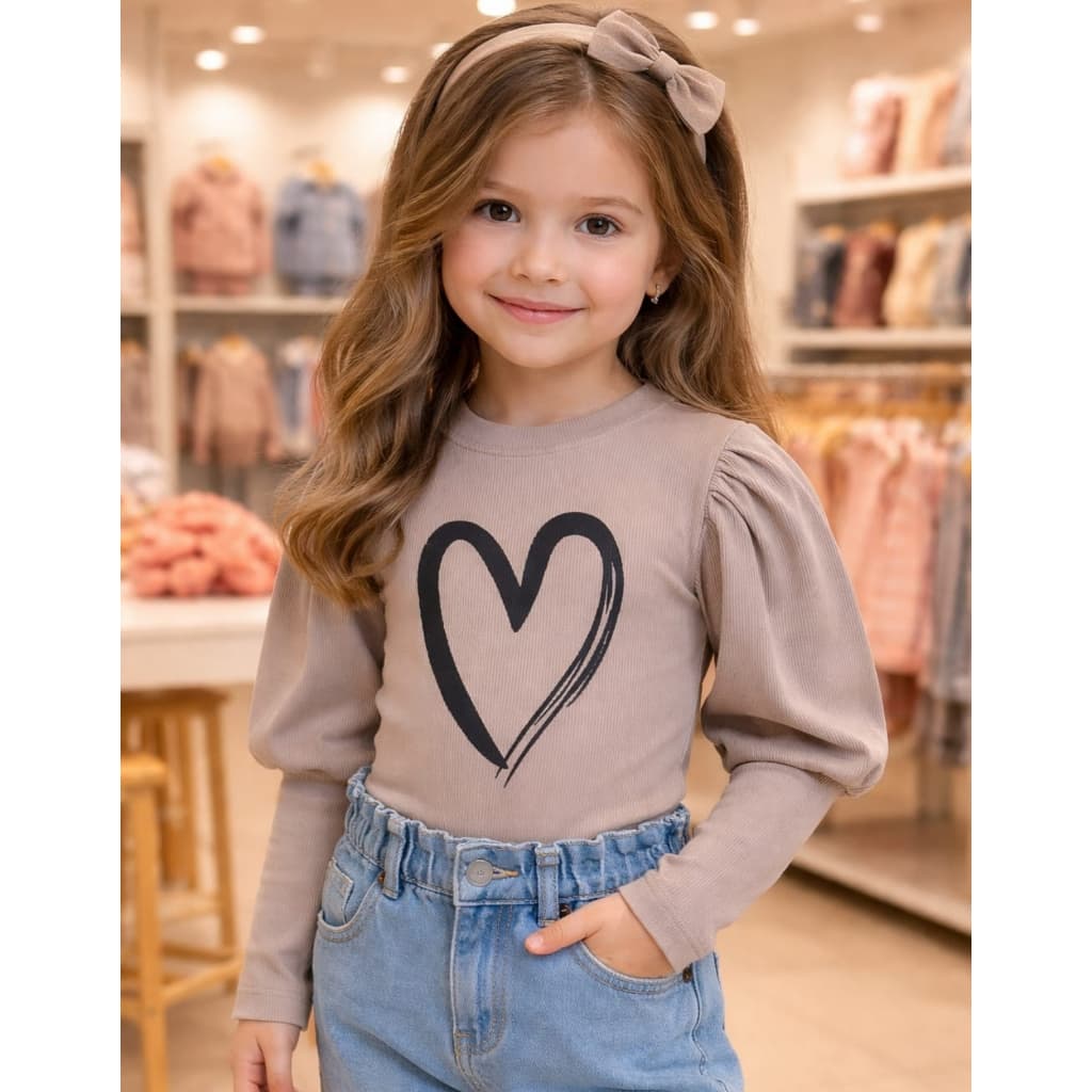 Camiseta Manga Longa Infantil Grossa Peluciada Bufante Princesa Outono Inverno Confortável