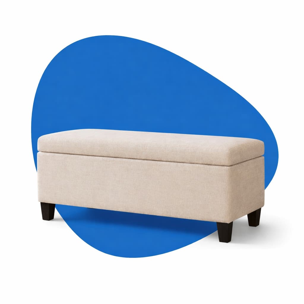 Recamier Baú 80 cm Para Cama Tecido Linho Pé De Madeira Maciça