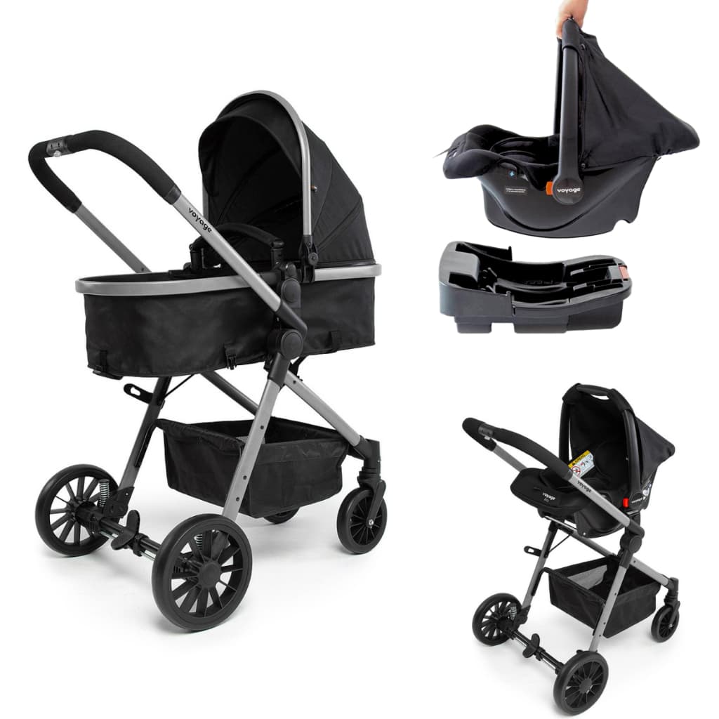 CARRINHO COMPLETO TRAVEL SYSTEM VOYAGE COM MOISÉS, BEBÊ CONFORTO E BASE PARA CARRO – MODELO EUROPEU