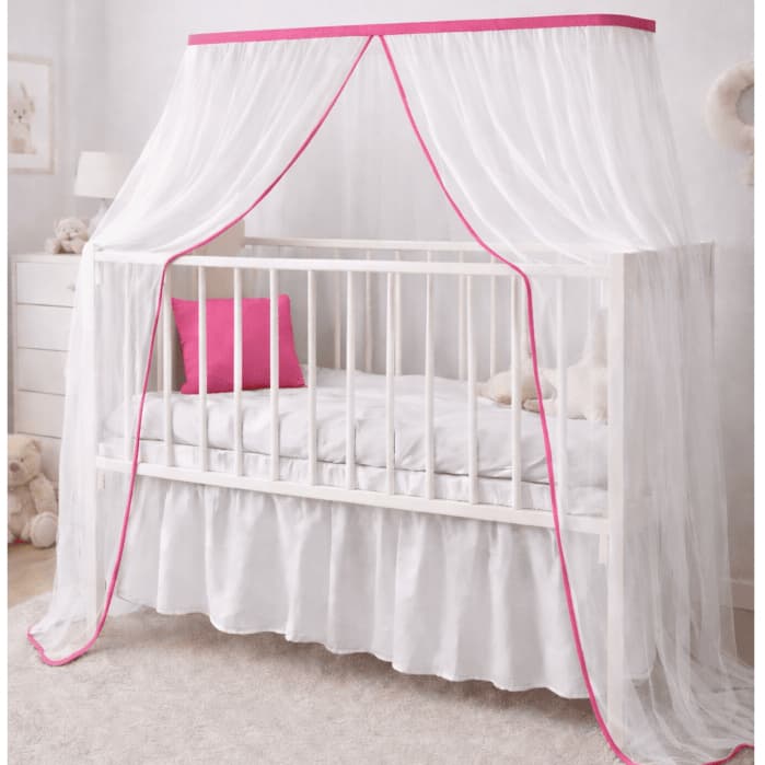 Mosquiteiro Mini Berço 4mt De Volta X1,50mt De Altura  Lindo Acabamento Cor Rosa